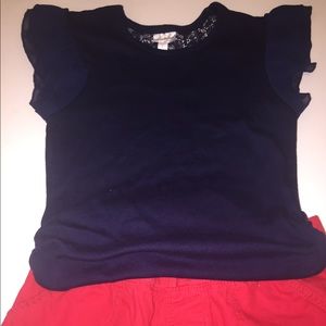 Girls large blue flutter shirt and red short set